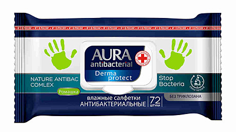 AURA ВЛАЖНЫЕ САЛФЕТКИ АНТИБАКТЕРИАЛЬНЫЕ 72ШТ